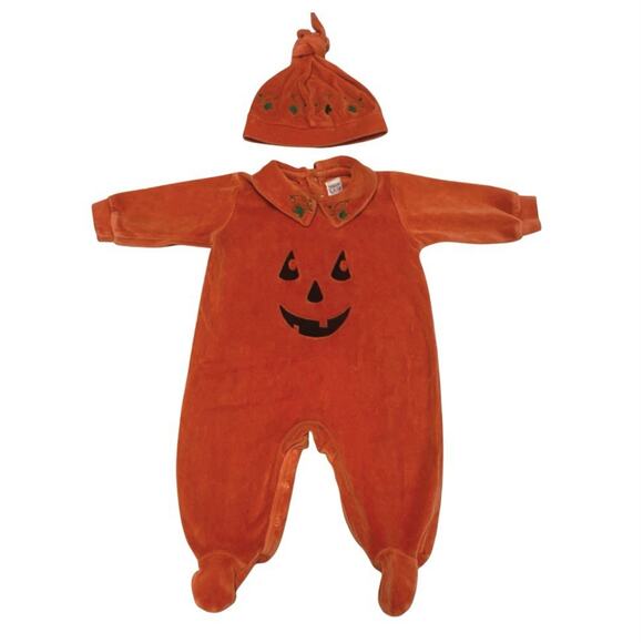 Vintage Talbots Kids Pumpkin One Piece Outfit With Hat Baby Size 6 Month Velour - Picture 1 of 6